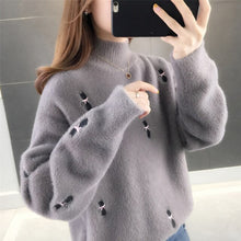 Load image into Gallery viewer, clothing female qiu dong languid is lazy wind half a turtleneck sweater 2021 new han edition loose embroidered jacket