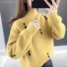 Load image into Gallery viewer, clothing female qiu dong languid is lazy wind half a turtleneck sweater 2021 new han edition loose embroidered jacket