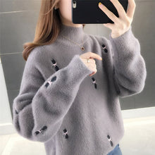 Load image into Gallery viewer, clothing female qiu dong languid is lazy wind half a turtleneck sweater 2021 new han edition loose embroidered jacket