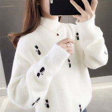 Load image into Gallery viewer, clothing female qiu dong languid is lazy wind half a turtleneck sweater 2021 new han edition loose embroidered jacket