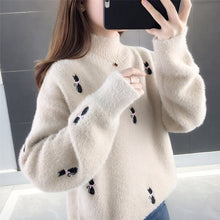 Load image into Gallery viewer, clothing female qiu dong languid is lazy wind half a turtleneck sweater 2021 new han edition loose embroidered jacket