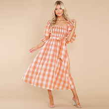 Load image into Gallery viewer, dresses for women 2022 Summer slim Slash-neck strapless plaid print beach dress Sexy bow midi female dress
