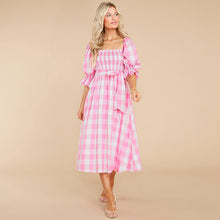 Load image into Gallery viewer, dresses for women 2022 Summer slim Slash-neck strapless plaid print beach dress Sexy bow midi female dress
