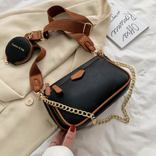 Load image into Gallery viewer, fashion chains women shoulder bags designer wide strap messenger bags luxury pu leather crossbody bag lady small purse 3 bag set