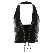 Load image into Gallery viewer, fashion punk black leather hollwo crop tops womens camisole 2021 summer fashion stretch tees Slim Soft leather tank tops