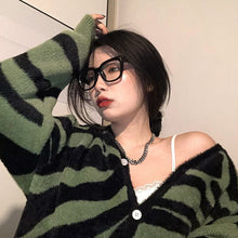 Load image into Gallery viewer, female tide Korean version of the ghost horse zebra pattern cardigan jacket autumn and winter all-match lazy sweater