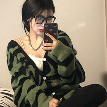 Load image into Gallery viewer, female tide Korean version of the ghost horse zebra pattern cardigan jacket autumn and winter all-match lazy sweater