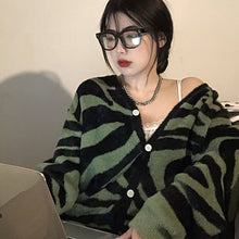 Load image into Gallery viewer, female tide Korean version of the ghost horse zebra pattern cardigan jacket autumn and winter all-match lazy sweater
