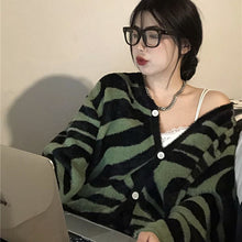 Load image into Gallery viewer, female tide Korean version of the ghost horse zebra pattern cardigan jacket autumn and winter all-match lazy sweater