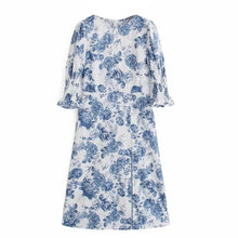 Load image into Gallery viewer, harajuku 2021 Summer women O Neck Slit Dresses Fashion Party Retro floral Vestidos half sleeve Boho vintage Printed Midi Dress