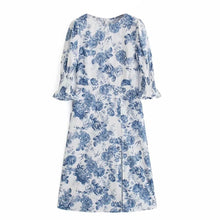 Load image into Gallery viewer, harajuku 2021 Summer women O Neck Slit Dresses Fashion Party Retro floral Vestidos half sleeve Boho vintage Printed Midi Dress