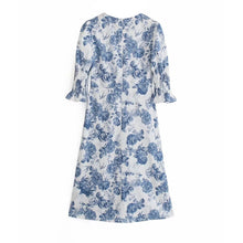 Load image into Gallery viewer, harajuku 2021 Summer women O Neck Slit Dresses Fashion Party Retro floral Vestidos half sleeve Boho vintage Printed Midi Dress