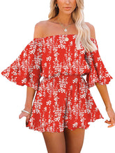 Load image into Gallery viewer, hirigin 2021 New Women Boat Neck Playsuit Solid Color Floral Printed Pattern Short Sleeve Dress Sets Soft Women&#39;s Clothing