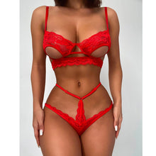 Load image into Gallery viewer, inspires sexual interest Sexy Lingerie Wireless Bra With Thong Underwear Pajamas Set For Women Red S-XL Sexy charm transparent