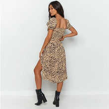 Load image into Gallery viewer, new 2021 ladies temperament square neck split dress women&#39;s halter waist leopard print mid-length French dress female summer