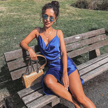 Load image into Gallery viewer, new 2021 women&#39;s spaghetti strap evening dress ladies slim one-step sexy split neck suspender dress summer