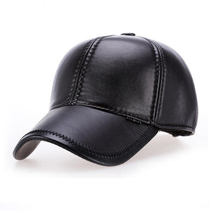 new High quality Faux Leather hat genuine winter leather hat baseball cap adjustable for men black hats