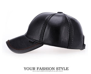 new High quality Faux Leather hat genuine winter leather hat baseball cap adjustable for men black hats