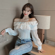 Load image into Gallery viewer, new Word shoulder Blouses fashion Women&#39;s Clothing 2021 Early autumn Short paragraph chiffon pleats Ruffle Chiffon shirt women