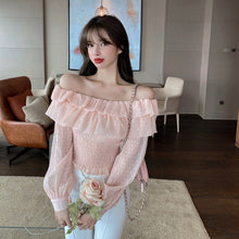 Load image into Gallery viewer, new Word shoulder Blouses fashion Women&#39;s Clothing 2021 Early autumn Short paragraph chiffon pleats Ruffle Chiffon shirt women