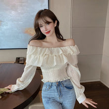 Load image into Gallery viewer, new Word shoulder Blouses fashion Women&#39;s Clothing 2021 Early autumn Short paragraph chiffon pleats Ruffle Chiffon shirt women