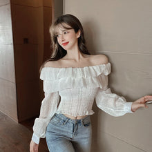 Load image into Gallery viewer, new Word shoulder Blouses fashion Women&#39;s Clothing 2021 Early autumn Short paragraph chiffon pleats Ruffle Chiffon shirt women