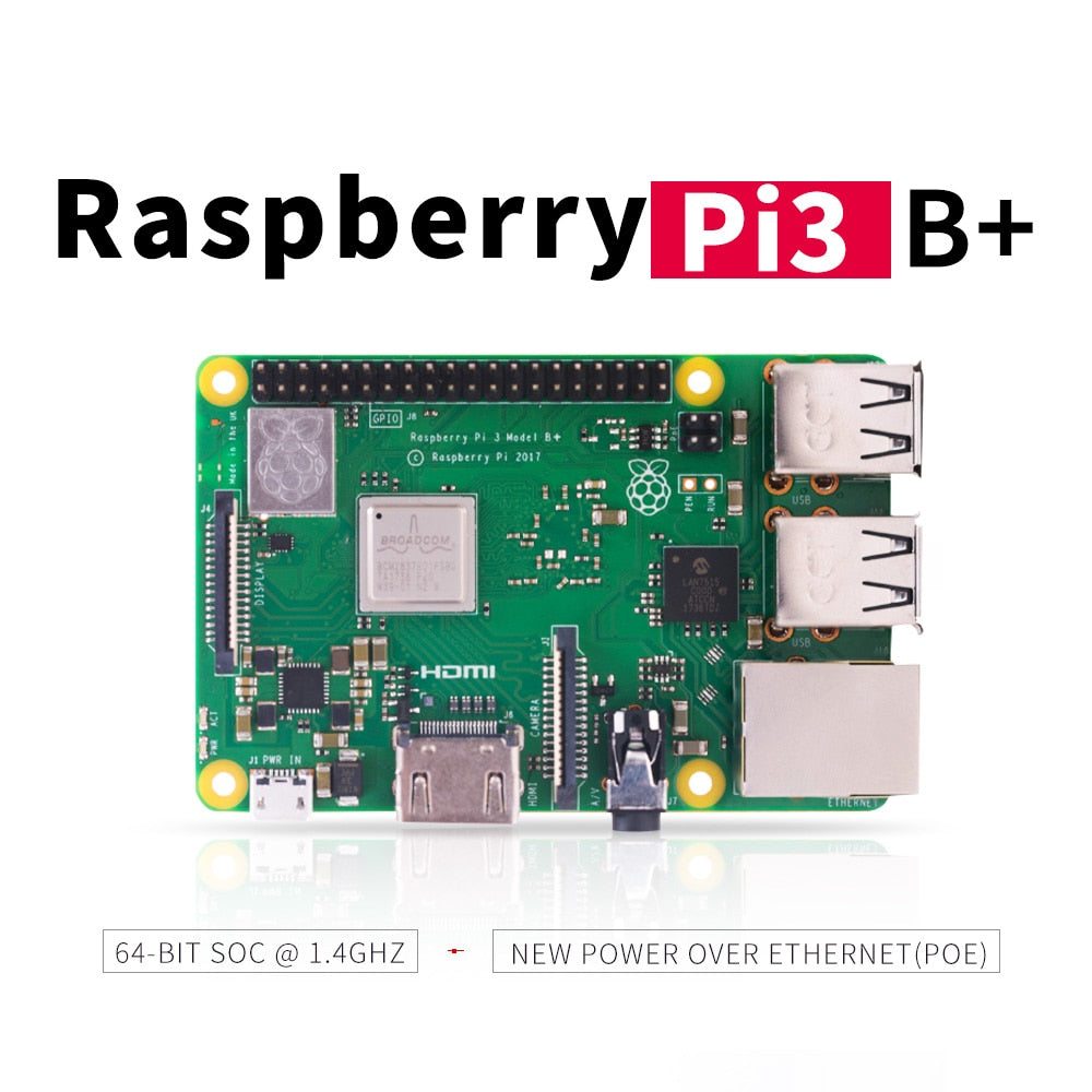 original Raspberry Pi 3 Model B+ (plus) Built-in Broadcom 1.4GHz quad-core 64 bit processor Wifi Bluetooth and USB Port