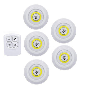 Battery Operated Dimmable LED Under Cabinet Light COB LED Puck Lights Closets Lights with Remote Control for Wardrobe Bathroom