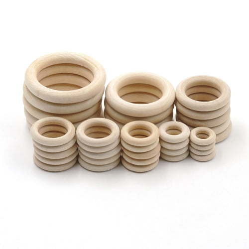 JOJOCHEW 10 size fine quality Natural Wood teething beads Wooden Ring Children Kids DIY wooden Jewelry Making Crafts 50pcs