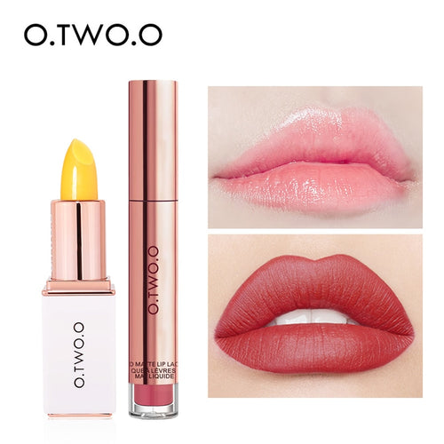 O.TWO.O 2pcs/set Lip Tint + Lip Balm Lipstick Moisturizing Matte Velvet Lips Makeup Lasting Waterproof Lip Gloss Cosmetics Kit