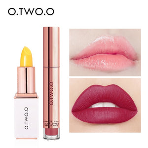 O.TWO.O 2pcs/set Lip Tint + Lip Balm Lipstick Moisturizing Matte Velvet Lips Makeup Lasting Waterproof Lip Gloss Cosmetics Kit