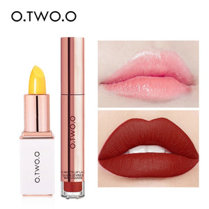 O.TWO.O 2pcs/set Lip Tint + Lip Balm Lipstick Moisturizing Matte Velvet Lips Makeup Lasting Waterproof Lip Gloss Cosmetics Kit