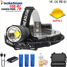 Load image into Gallery viewer, Super Powerful 6600mA Led Headlamp XHP70.2 Camping headlight High Power lantern Head Lamp Zoomable USB Torches Flashlight 18650