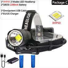 Load image into Gallery viewer, Super Powerful 6600mA Led Headlamp XHP70.2 Camping headlight High Power lantern Head Lamp Zoomable USB Torches Flashlight 18650