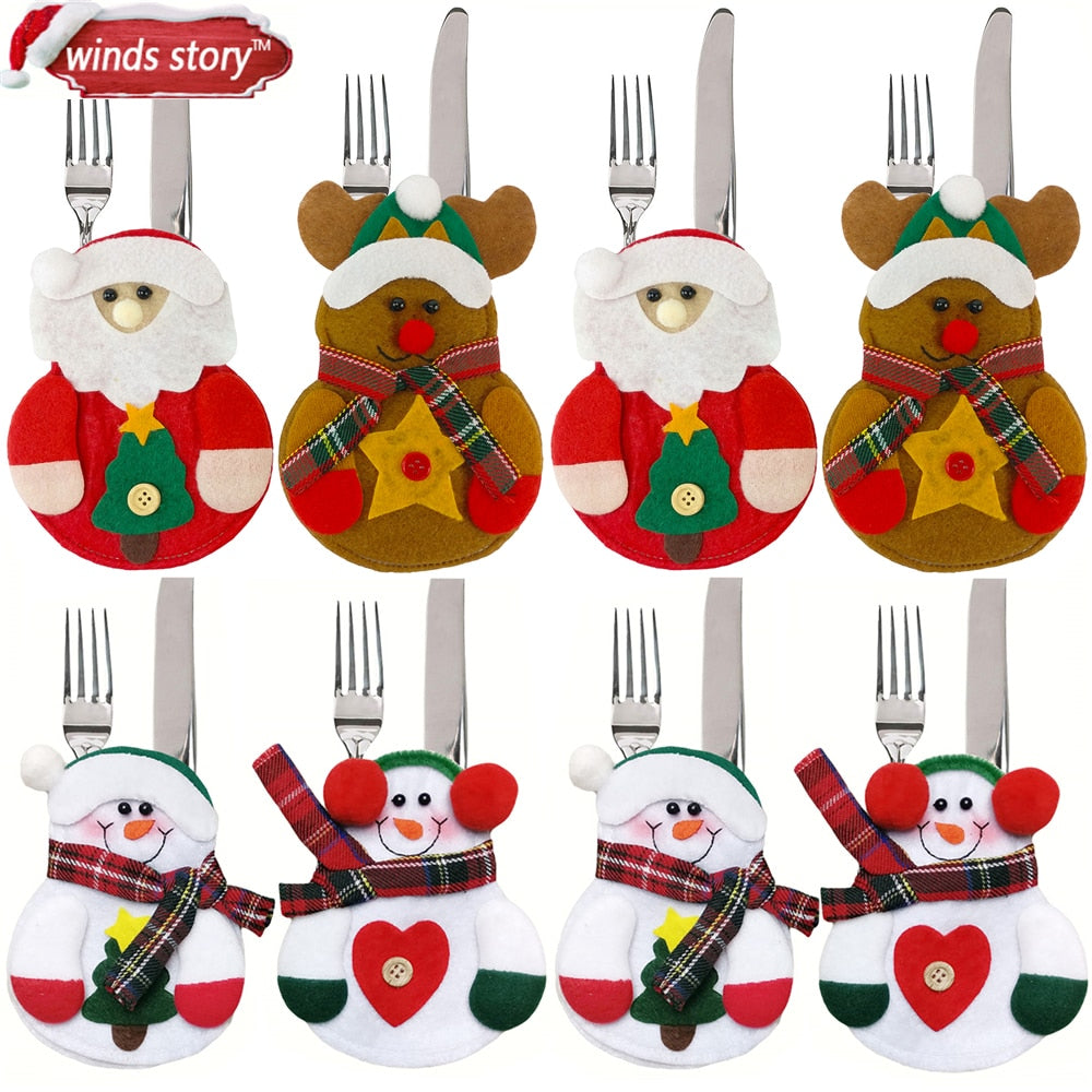 8pcs Christmas Decorations Snowman Kitchen Tableware Holder bag Party gift Xmas ornament Christmas decorations for home table