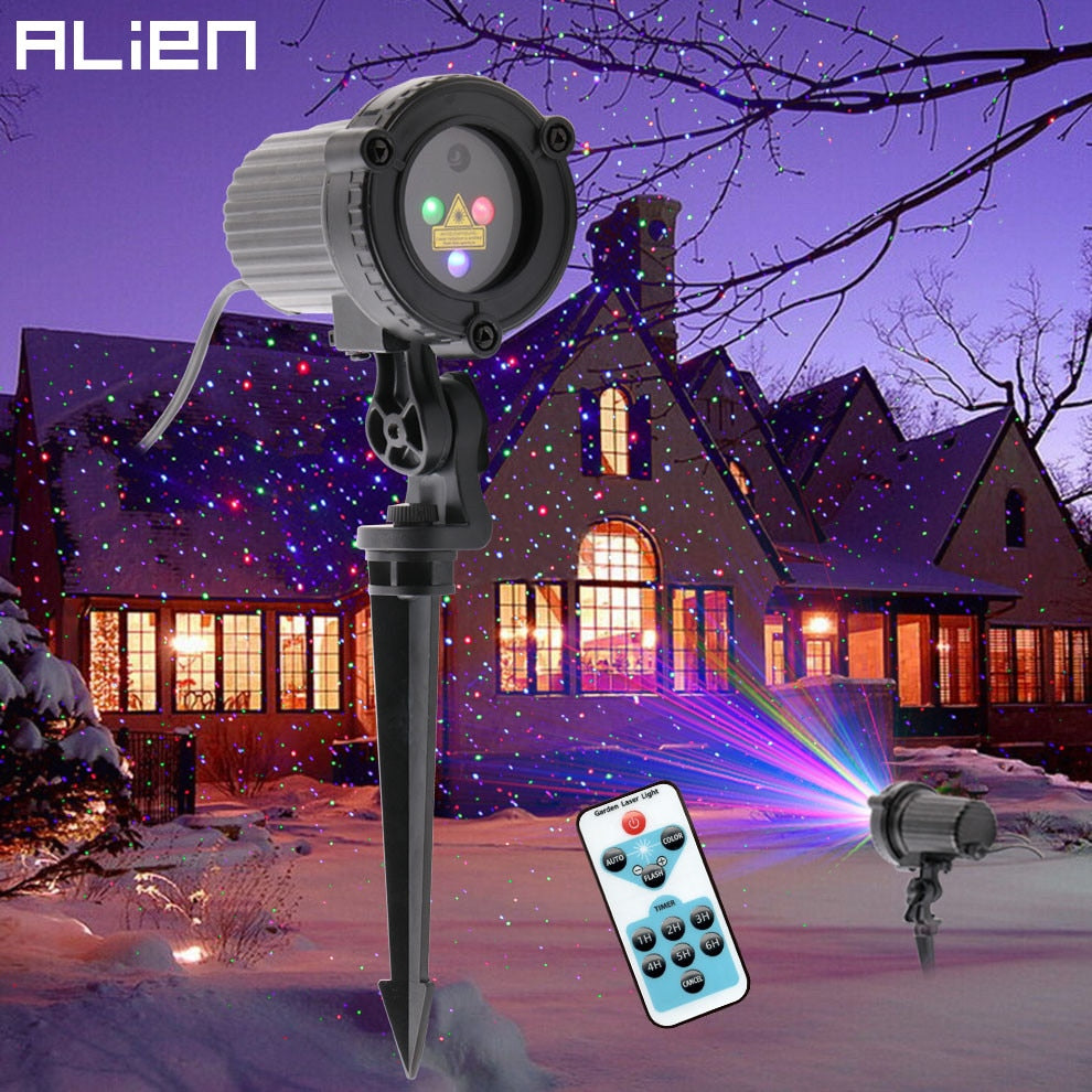 ALIEN RGB Remote Static Star Dots Laser Projector Light Garden Outdoor Waterproof Christmas Tree Xmas Holiday Shower Lighting