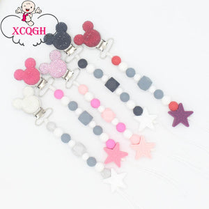 XCQGH 1Pcs Bling Bling Baby Boy Girl Pacifier Holder Chain Chew Silicone Beads Infant Pacifier Clip