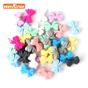 Keep&grow 10Pcs Bowknot Silicon Beads BPA Free Bow Tie Baby Teething Bead For DIY Jewelry Making Chewable Baby Teething Gift
