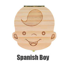 Load image into Gallery viewer, Spanish English Dutch Portugal French Russia  Baby Wood Tooth Box Organizer Milk Teeth Storage Collect Teeth Umbilica Save Gifts