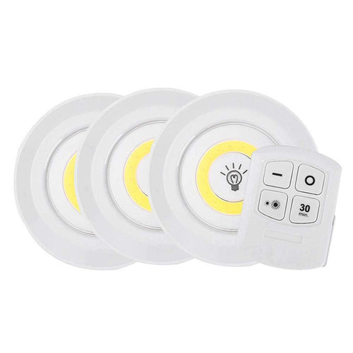 Battery Operated Dimmable LED Under Cabinet Light COB LED Puck Lights Closets Lights with Remote Control for Wardrobe Bathroom