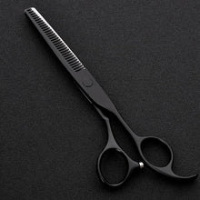 Load image into Gallery viewer, professional japan 440 steel 6 inch black hair scissors set cutting barber salon haircut thinning shears hairdressing scissors