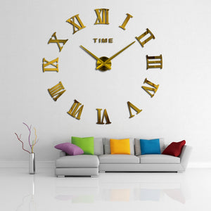 promotion new home decor large roman mirror fashion  modern Quartz clocks living room diy wall clock sticker watch free shipping