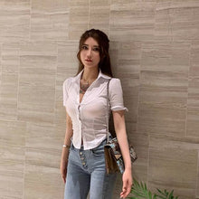 Load image into Gallery viewer, shirts for women crop v neck top white t shirt korean fashion womens tops and blouses 2021 fashion women button up shirt