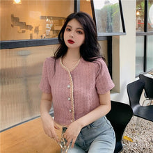 Load image into Gallery viewer, single breasted Pearls Button Luxury Crop Top Short coat Korean Short Sleeve Summer clothes Ladies Vintage Cropped Blusas jacket