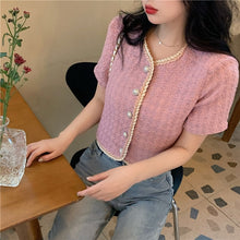 Load image into Gallery viewer, single breasted Pearls Button Luxury Crop Top Short coat Korean Short Sleeve Summer clothes Ladies Vintage Cropped Blusas jacket