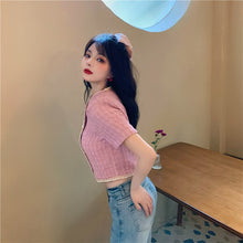 Load image into Gallery viewer, single breasted Pearls Button Luxury Crop Top Short coat Korean Short Sleeve Summer clothes Ladies Vintage Cropped Blusas jacket