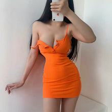 Load image into Gallery viewer, summer off shoulder sleeveless suspender dress female sexy slim mini dress conspicuous orange vest dresses street party Carnival