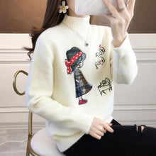 Load image into Gallery viewer, sweater women&#39;s loose outer wear half high collar embroidered foreign style sweater gold mink coat is popular this year