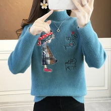 Load image into Gallery viewer, sweater women&#39;s loose outer wear half high collar embroidered foreign style sweater gold mink coat is popular this year