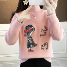 Load image into Gallery viewer, sweater women&#39;s loose outer wear half high collar embroidered foreign style sweater gold mink coat is popular this year